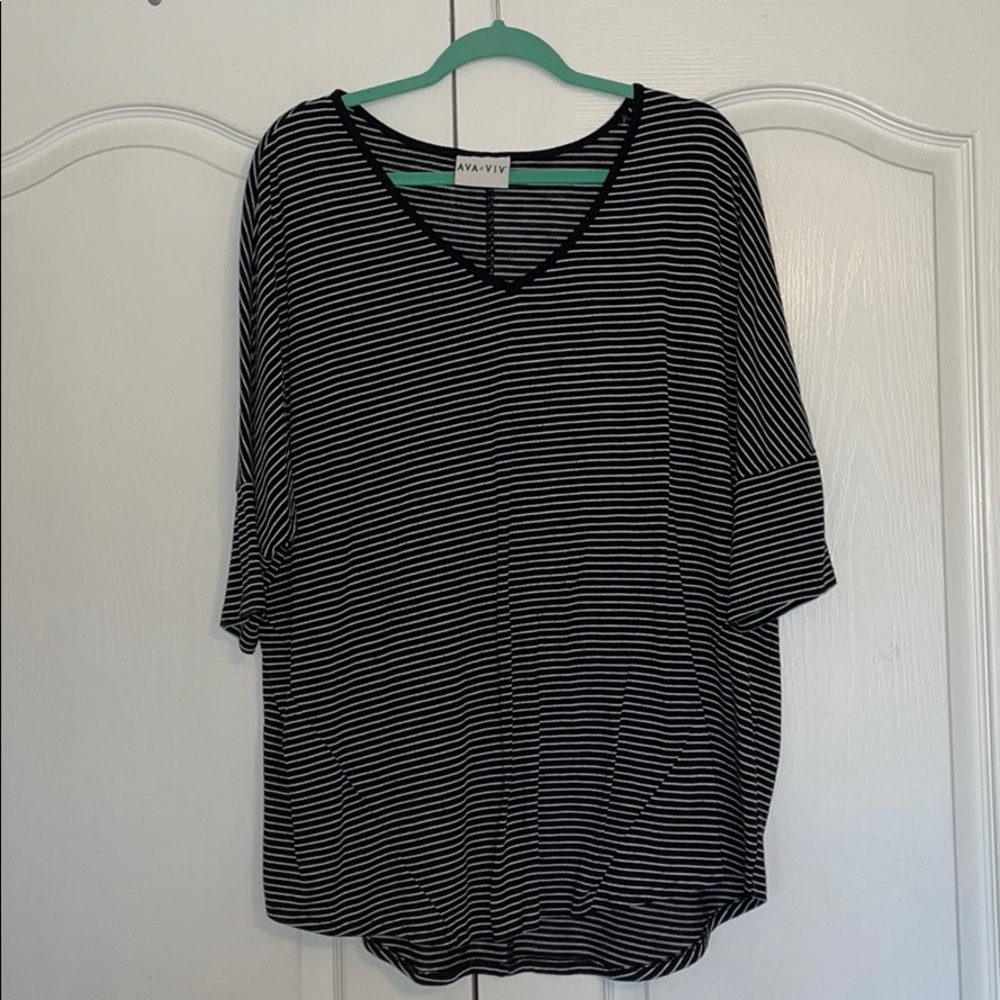 Mid length sleeve striped top